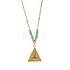 304 Stainless Steel Micro Pave Clrar Cubic Zirconia and Synthetic Turquoise Evil Eye Pendant Necklaces WG65F11-02-2