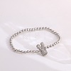 Brass Micro Pave Clear Cubic Zirconia Beaded Stretch Bracelets for Women FS-WG5260F-24-1
