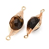 Natural Tiger Eye Faceted Flat Round Links Connector Charms with Copper Herringbone Wire-Wrapped KK-Z152-09G-02-2