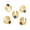 Natural Carnelian/Black Agate/Tiger Eye/Lapis Lazuli/Moss Agate Cuff Open Rings RJEW-JR01079-03-2