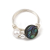 Eco-Friendly Copper Wire with Natural Abalone Shell/Paua Shell Finger Rings RJEW-JR01086-02-4