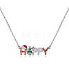Alloy Enamel with Hyacinth Rhinestone Christmas Tree Word Happy Pendant Necklaces for Women FS-WG84419-01-2