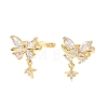 Butterfly with Star Brass Micro Pave Clear Cubic Zirconia Cuff Earrings EJEW-H178-11G-4