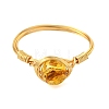 Copper Wired Natural Amber Finger Rings for Women RJEW-JR01052-01-4