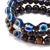 3Pcs 3 Style Natural Obsidian & Tiger Eye & Wood Stretch Bracelets Set BJEW-JB07622-8