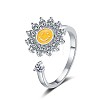 Sunflower with Smiling Face Enamel Rotatable Cuff Rings for Women RJEW-M016-07P-1