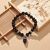 Natural Obsidian Round Beaded Stretch Bracelet with Bullet Charms BJEW-JB09018-05-2