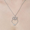 201 Stainless Steel Hollow Owl Pendant Necklace NJEW-OY002-03-1