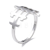 304 Stainless Steel Hollow Out Rectangle Adjustable Ring for Women RJEW-I097-04P-1