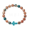 Dyed & Heated Synthetic Fossil & Dyed Turquoise Beads Stretch Bracelets for Women Men BJEW-JB13690-3