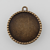 Tibetan Style Antique Bronze Alloy Flat Round Pendant Cabochon Settings TIBEP-M022-07AB-NF-1