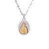 Two Tone Brass Micro Pave Clear Cubic Zirconia Religion Oval with Virgin Pendant Necklaces with 304 Stainless Steel Dapped Chains for Women WGEFA72-01-2