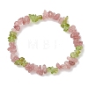 Natural Peridot & Natural Strawberry Quartz Chip Beaded Stretch Bracelets for Women BJEW-JB13278-2