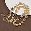 Brass Micro Pave Clear Cubic Zirconia with Multicolor Cat Eye Rectangle Square Oval Tennis Necklaces NJEW-G183-05G-1