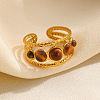 304 Stainless Steel with Imitation Tiger Eye Resin Cuff Open Rings WG4683E-09-1
