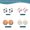 8 Pairs 8 Styles Baseball & Basketball & Volleyball PU Leather Dangle Earrings EJEW-AN0001-39-3