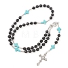 Synthetic Turquoise & Wood Rosary Bead Necklace NJEW-JN04431-3