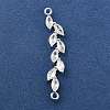 Brass Pave Clear Cubic Zirconia Leaf Links Connector Charms KK-Z156-15S-1