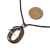 Acrylic Oval & Brass Triangle Pendant Black Waxed Polyester Cord Necklaces NJEW-JN05677-2