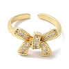 Bowknot Brass Micro Pave Clear Cubic Zirconia Open Cuff Rings for Women RJEW-C098-08G-2
