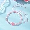 Rose Glass Seed Beads & Glass Braided Bead Bracelets BJEW-MZ00313-3