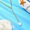 Adjustable Natural Baroque Keshi Pearl Teardrop Pendant Brass Lariat Necklaces NJEW-JN06205-1