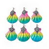 Spray Painted Natural Freshwater Shell with Rhinestone Pendants BSHE-G033-07B-1