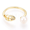 Natural Pearl Open Cuff  Ring Micro Pave Clear Cubic Zirconia PEAR-N022-C05-2