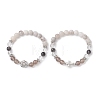 2Pcs Round Natural Quartz Crystal & Grey Agate & Larvikite & White Crazy Lace Agate Beads Stretch Bracelets BJEW-JB13000-2