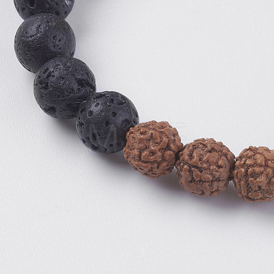 Natural Lava Rock and Rudraksha Beads Stretch Bracelets BJEW-I241-01-1
