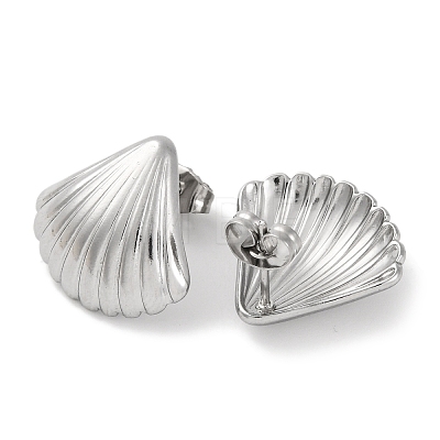 304 Stainless Steel Shell Shape Stud Earrings EJEW-D281-23S-1