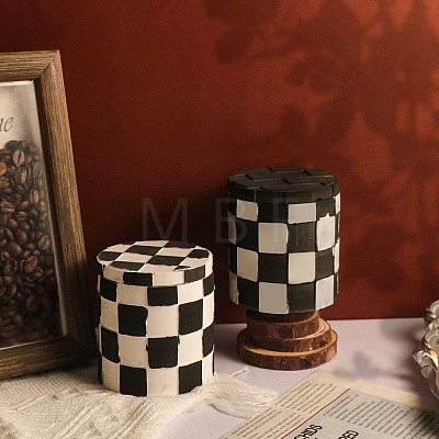 Chessboard Pattern Column Candle Jar Molds DIY-G098-04-1