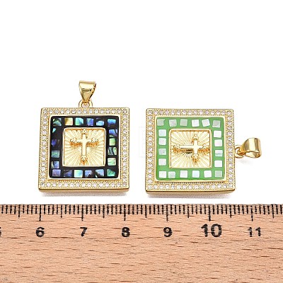 Brass Micro Pave Clear Cubic Zirconia Pendants KK-N254-216G-C-1