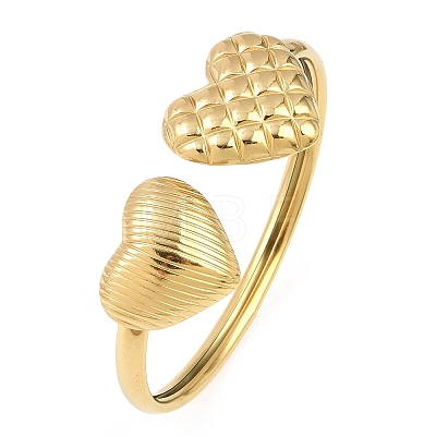 304 Stainless Steel Heart Cuff Bangles for Women BJEW-A154-01B-G-1
