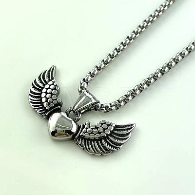 Fashionable Stainless Steel Heart with Angel Wings Pendant Necklaces for Men HL3992-1