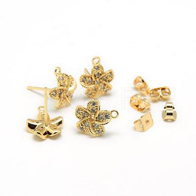 Brass Micro Pave Cubic Zirconia Stud Earring Findings MAK-T001-01KC-1