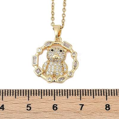 Brass Micro Pave Clear Cubic Zirconia Ring with Bear Pendants Necklaces NJEW-K280-03B-G-1