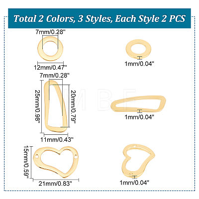 Unicraftale 12Pcs 6 Style 304 Stainless Steel Linking Rings STAS-UN0040-39-1
