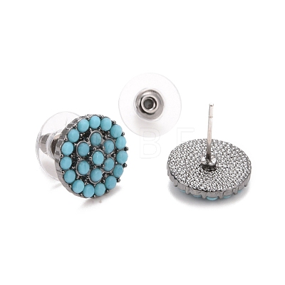 Bohemian Synthetic Turquoise Flat Round Stud Earrings EJEW-H085-06B-1