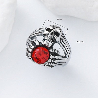 Halloween 304 Stainless Steel Rhinestone Finger Rings GJ8747-3-1