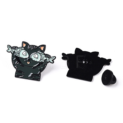 Cat with Fish Shape Enamel Pin JEWB-N007-238-1