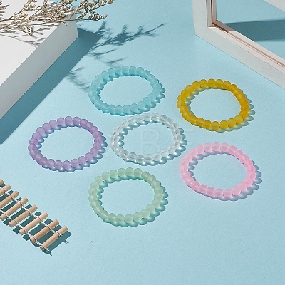 Frosted Glass Round Beaded Stretch Bracelet Sets for Women BJEW-JB09174-1