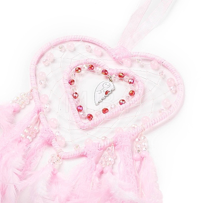Heart Woven Web/Net with Feather Hanging Ornaments HJEW-G025-12A-1