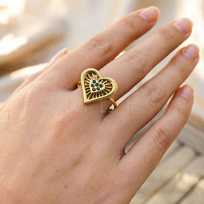 304 Stainless Steel Rhinestone Cuff Open Rings RJEW-H269-02G-1