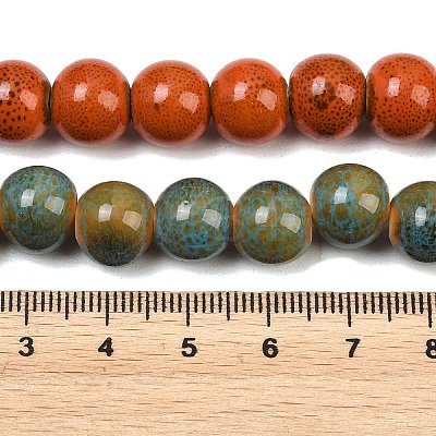 Handmade Fancy Antique Glazed Porcelain Ceramic Round Beads Strands PORC-L019-10mm-M-1