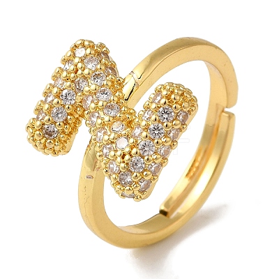 Rack Plating Letter Brass Micro Pave Clear Cubic Zirconia Adjustable Rings for Women KK-S391-03G-Z-1