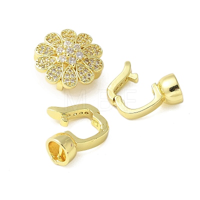 Brass Micro Pave Clear Cubic Zirconia Fold Over Clasps KK-P290-18G-1