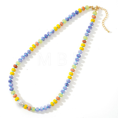 Elegant Imitation Pearl & Rondelle Natural Mixed Stone Beaded Necklaces FG9664-5-1