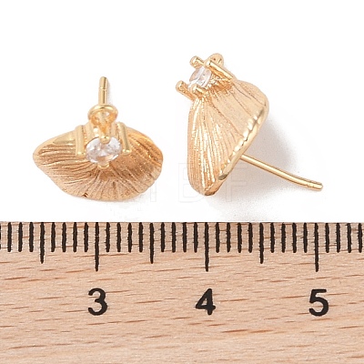 Brass with Clear Cubic Zirconia Stud Earring Findings KK-G491-57B-G-1