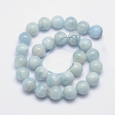 Natural Aquamarine Round Bead Strands G-I155-03-14mm-1